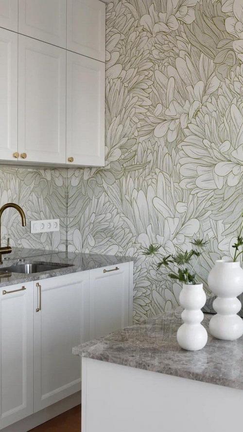 Новые тенденции кухонных обоев в 2023 году. Дизайн кухни 2023 - модные стили, актуальные цвета и аксессуары (137 фото) 22