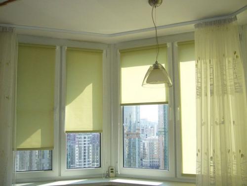 Рулонные шторы в интерьере с тюлем в гостиной. Рулонные шторы и тюль