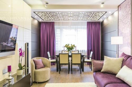 Современные стили штор в гостиных. Прямые шторы и тюль 05